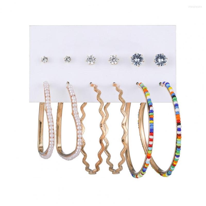 

Hoop Earrings 6 Pairs Studs Stylish Good Gloss Women Set Girls Round Circle Hook Jewelry Gift