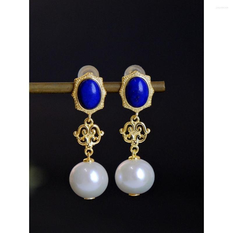 

Hoop Earrings 2023 Fashion Luxury Design Lapis Ear Dangle Pearl Drop Gold Metal Natural Earring Vintage Lazuli Jewel