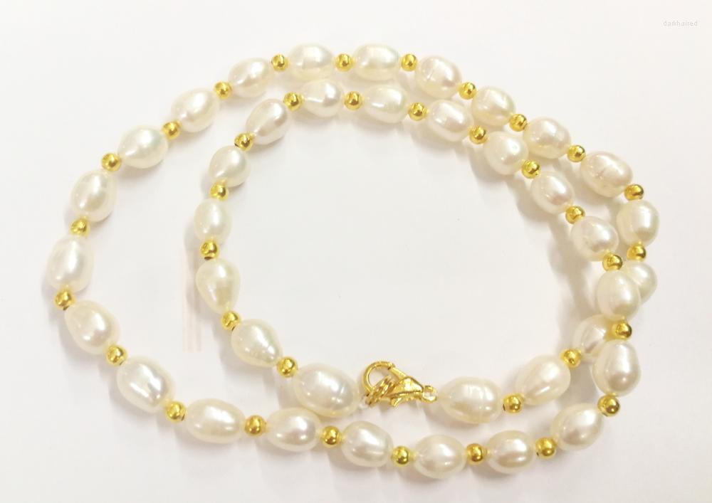

Chains 7x8mm White Pink Purple Pearl Oval Beads Choker Gold Mixed Necklace Clasp Natural Freshwater Women Jewelry