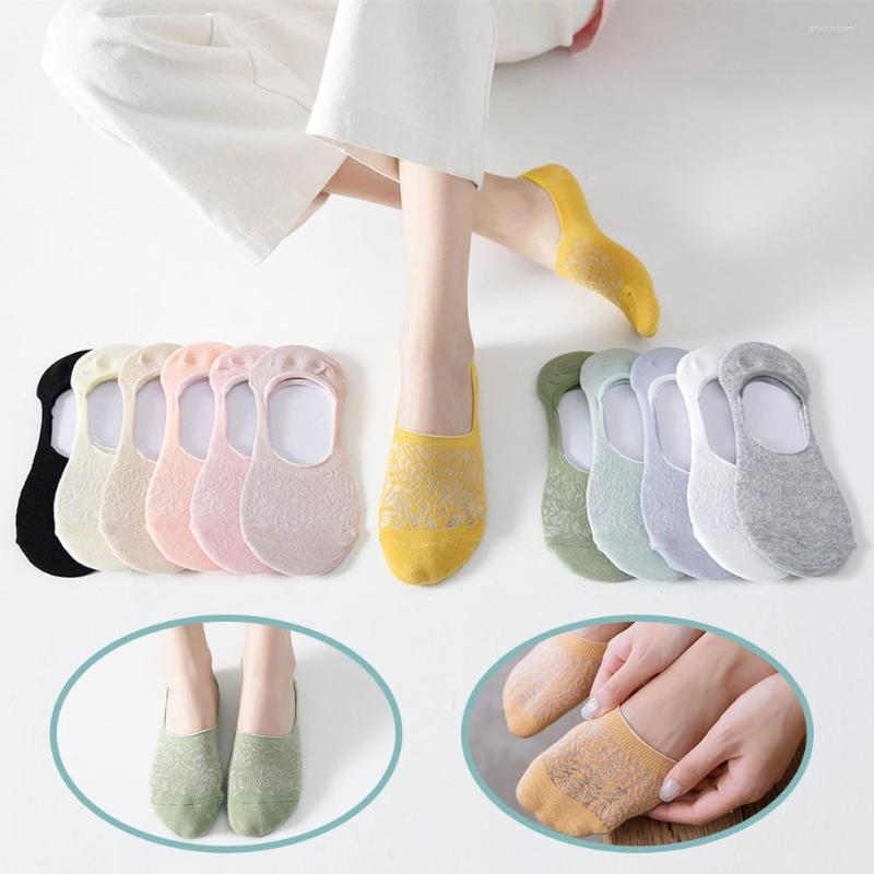 

Women Socks 1 Pair Cotton Low Cut Solid Snowflake Softable Summer Silicone Non-slip Deep Mouth Prevent Heel Loss Slipper, Black
