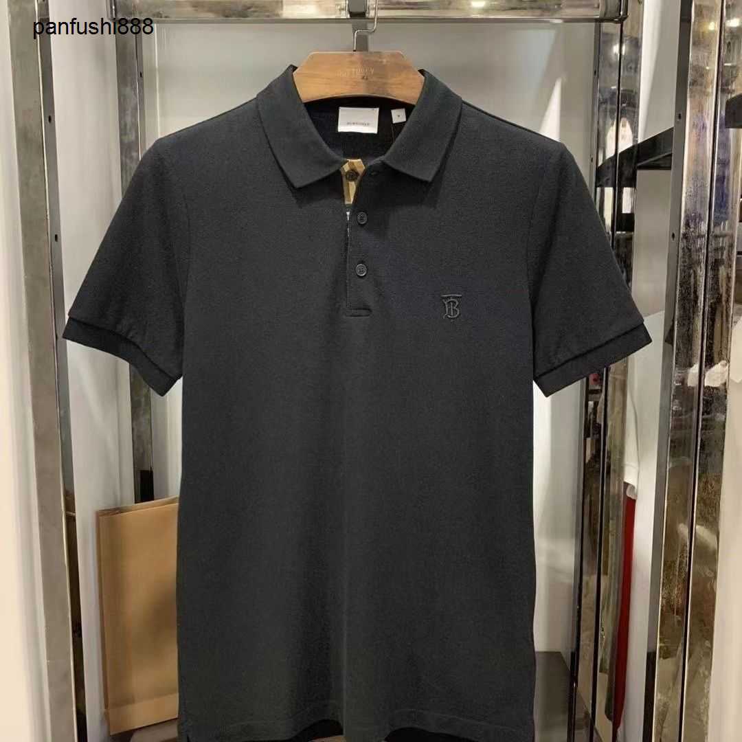 

Burbry Plaid Shirt 2023 Summer Short Sleeve Polo Men's Embroidery TB Collar Business Casual Cotton T-shirt Men, Black