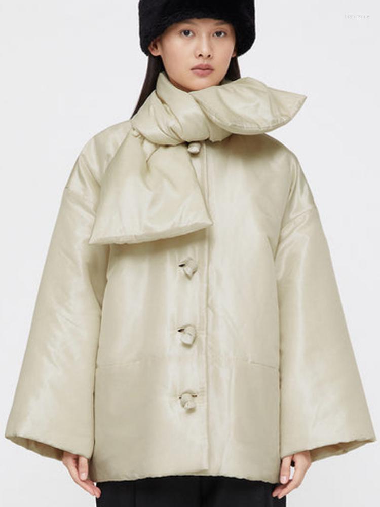 

Women' Trench Coats 2023 Winter Wear Warm Scarf Short Coat Women Loose Single Breasted Long Sleeve Cotton, Beige