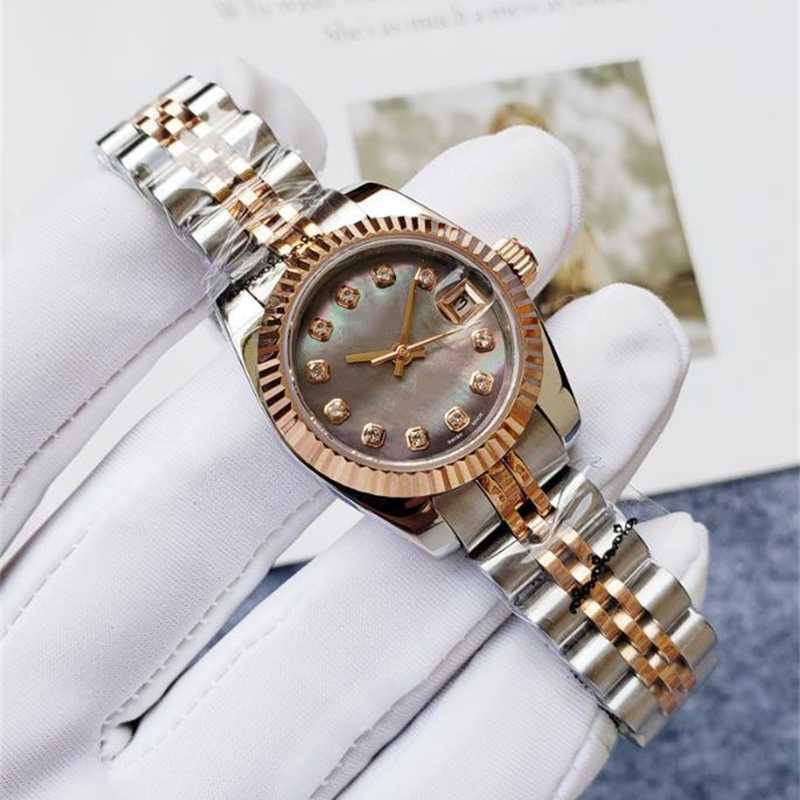 

R olex 26MM Women's Watches Rose Gold Automatic Mechanical Crescent Bezel Stainless Steel Wristband Fashion Girl Watch Gift, High-end box