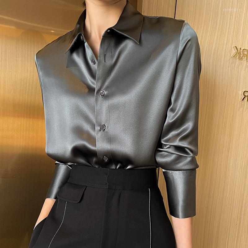 

Women's Blouses 2023 Autumn And Winter High-grade Shirt Lady Top Drop Satin Blusas De Mujer Bonitas Y Baratas Blouse Women, Gray