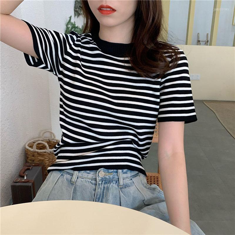 

Women's T Shirts Shirt Women Striped Tops Harajuku Tshirt Summer Short Sleeve Korean Punk T-shirt Camiseta Feminina, Blue