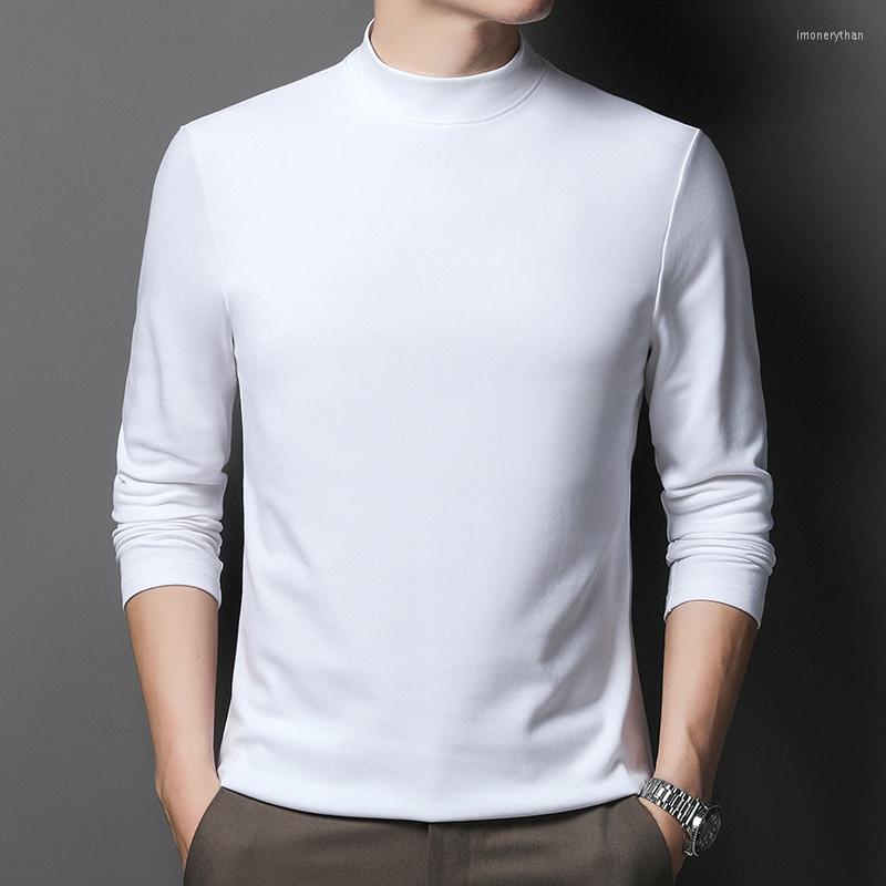 

Men's T Shirts Leisure Warm Cotton Velvet Tees Autumn & Winter Thick Long Sleeve Tops Male Turtleneck Velour Bottom Shirt, Black