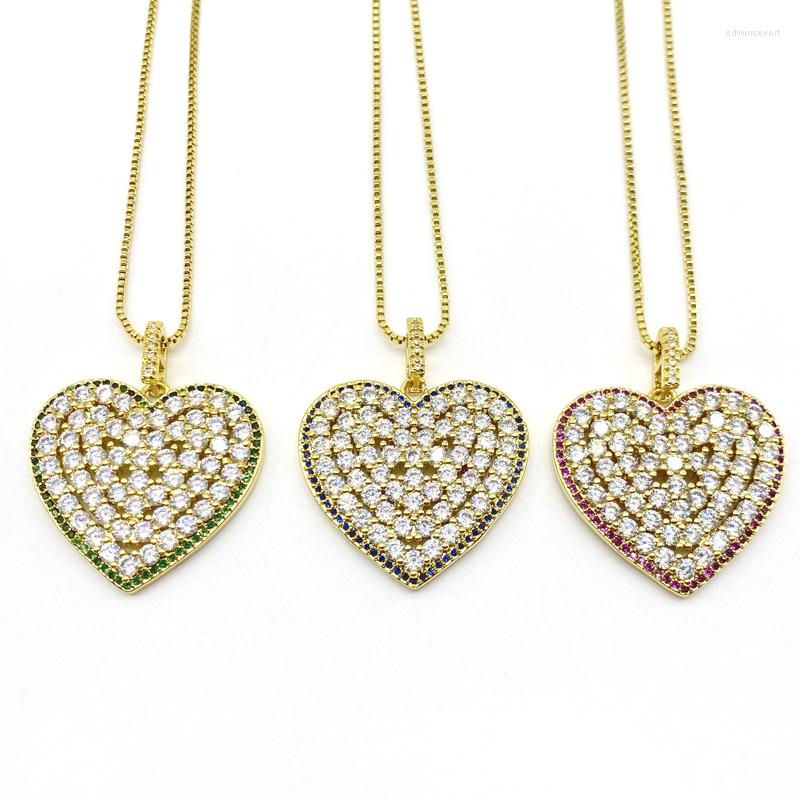 

Chains 5pcs/lot Cubic Zirconia Paved Heart Pendants Box Chain Necklaces