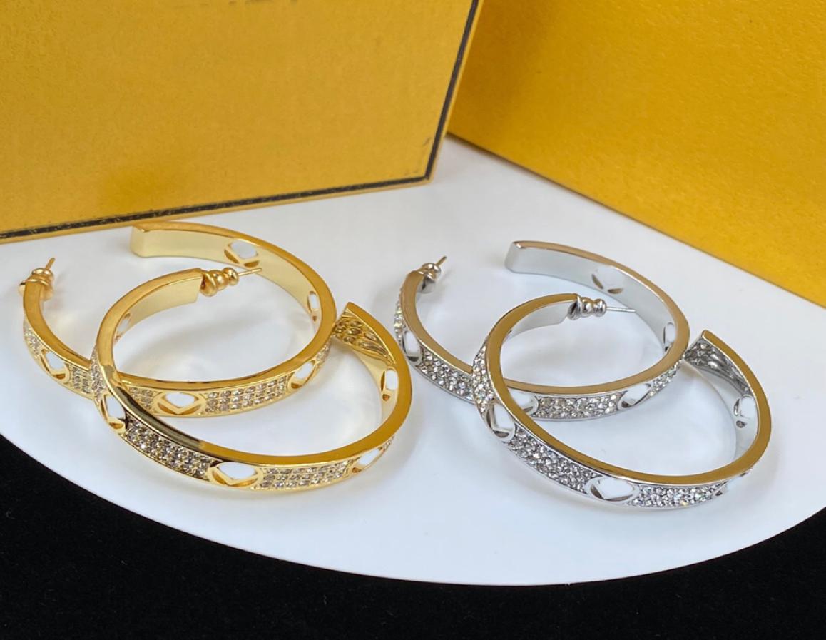 

Hoop Earrings Designer Jewelry Silver Earring For Women Fashion Diamond Letters Gold Earring F Stud Hoops With Box New 22042702R3338661