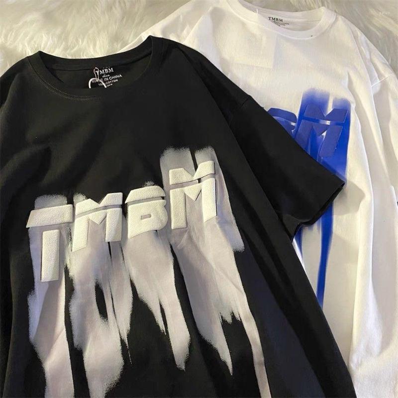 

Men' T Shirts American Retro Street Lettering Simple Printing Short Sleeved Shirt Men And Women Loose Design Casual Couple Half Sleeve Top, Black