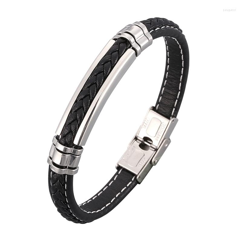 

Charm Bracelets Trendy Leather Men Stainless Steel Buckle Handmade For Male Wristband Jewelry Length Adjustable PD1037
