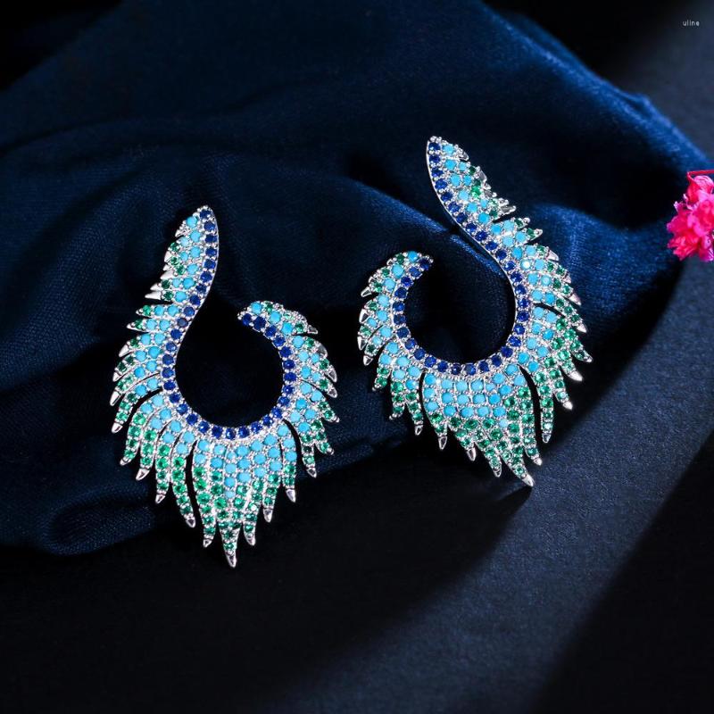 

Stud Earrings 2023 Fashion Vintage Bohemia For Women Luxury Blue Turquoise Feather Earing Retro Ear Accessories