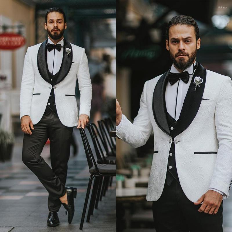 

Men's Suits Formal Men Suit 3 Pieces Business Jacquard Blazer Vest Pants One Button Wedding Groom Work Wear Party Causal Tailored, Dark grey
