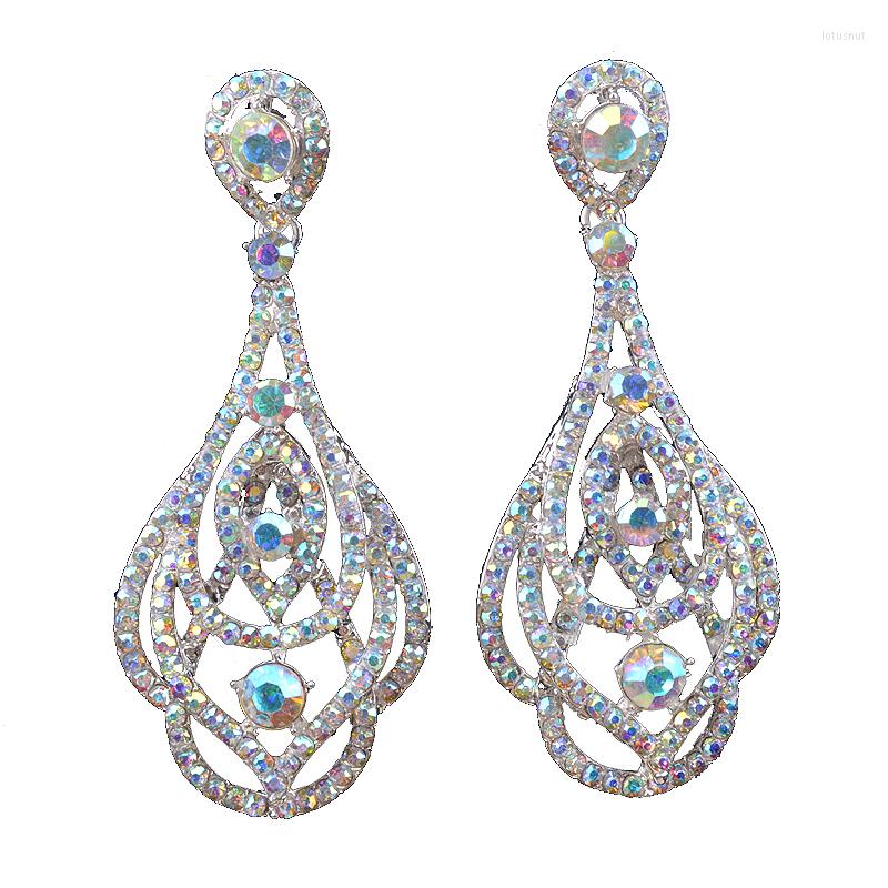 

Dangle Earrings Statement Long For Women Silver Color AB Party Hanging Fashion Wedding Jewelry Bridesmaid