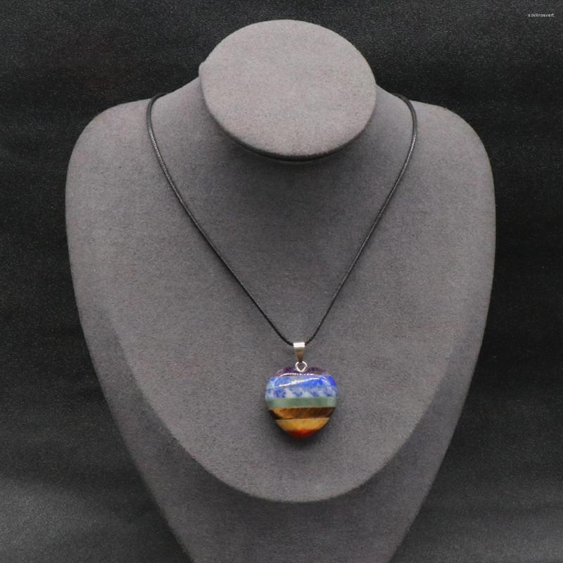 

Chains Personality Necklace Natural Stone Colorful Heart-Shaped Splicing Pendant Charms For Women Birthday Gift