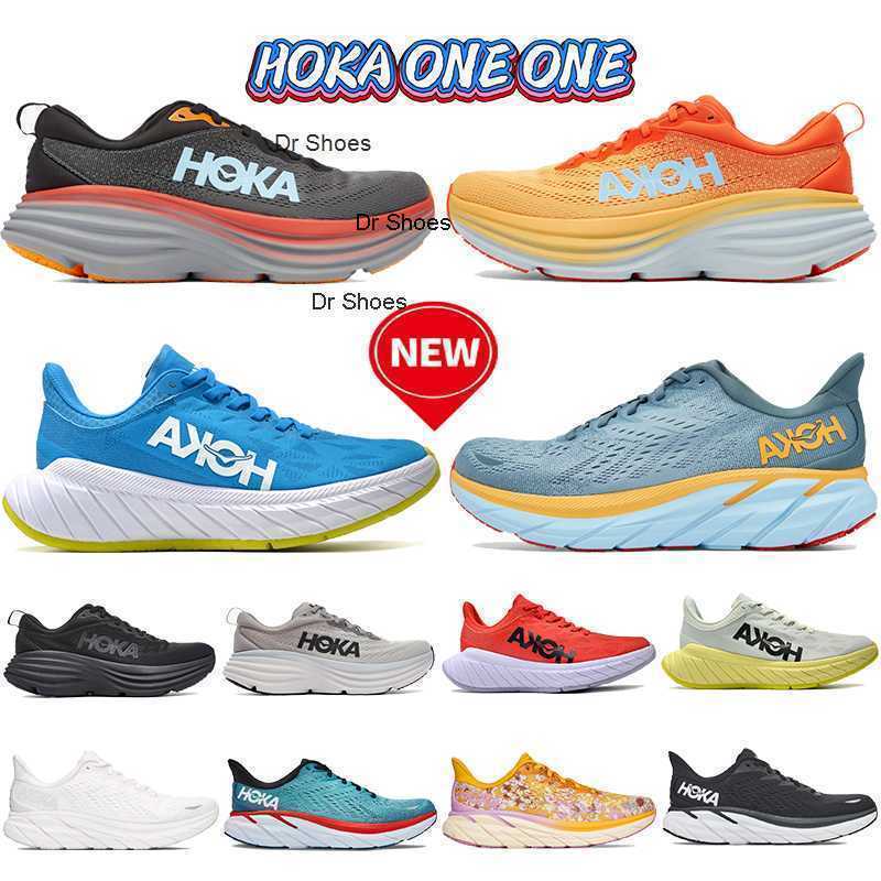 

New HOKA ONE running shoes Bondi Clifton 8 Carbon x 2 triple black white Goblin Blue floral lunar rock Shark skin harbor mist men women, 07 triple white