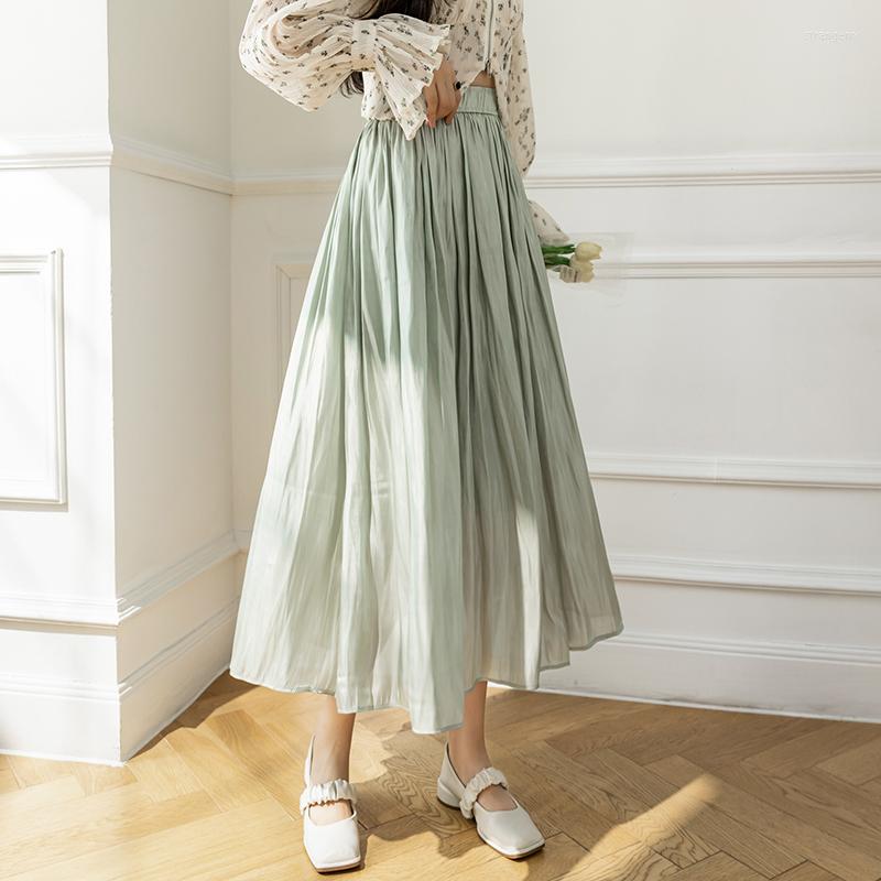 

Skirts A-line Pleated High Waist Midi Skirt For Women Holiday Style Casual Long Spring Summer Fashion Ladies Bottoms, Black