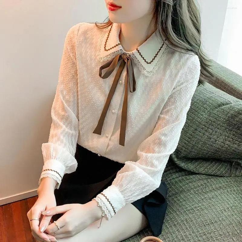 

Women' Blouses Fashion Sweet Bow Chiffon Woman Spring 2023 Women' Long-sleeve Top Japanese Korean Slim Elegant Ladies Shirt Blusas3XL, Apricot