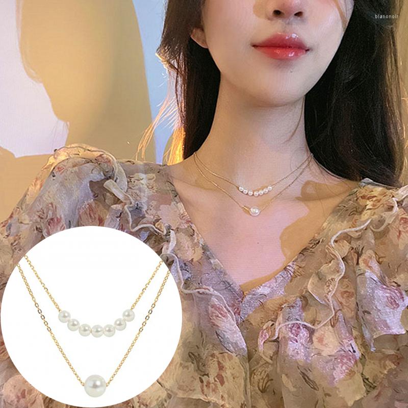 

Choker Elegant Imitation Pearls Necklace For Women Fashion Double Layers Chain Pendant Necklaces Korean Jewelry Party Gift