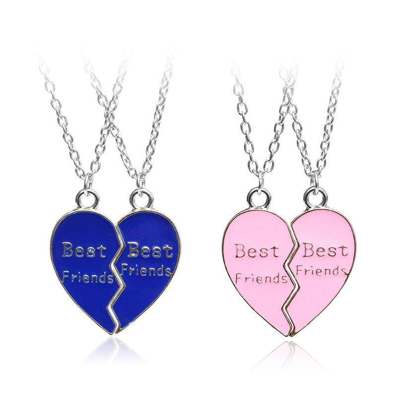 

Best Friends Little Big Sis Letters Woman Necklace Designer Jewelry South American Alloy Pink Heart Pendant Necklaces Silver Chian Choker Sister Gift 2pcs /set