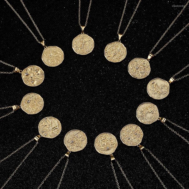 

Pendant Necklaces BUY Gold Color Copper 12 Zodiac Sign Necklace For Women Constellation Chain Choker Birthday Jewelry Female