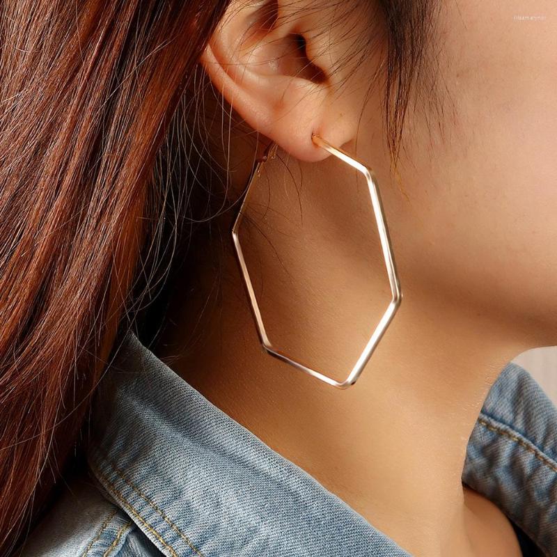

Hoop Earrings Metal Hexagonal For Woman Gold Color Earring Female 2023 Fashion Jewelry Simple Accessories