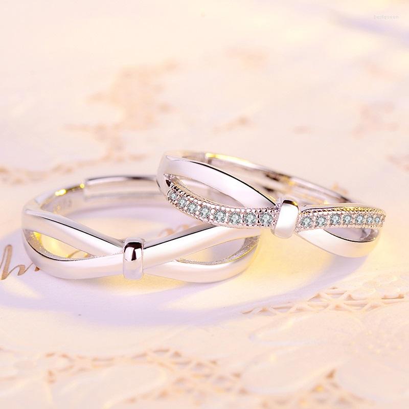 

Wedding Rings Romantic Bowknot Couple Shiny Crystal Paved Simple Style Opening Engagement Ring For Men Women Lovers' Hand Accessories