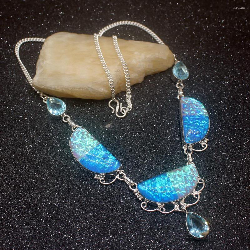 

Pendant Necklaces Elegant Fashion Dichroic Glass BlueTopaz Gifts Silver Color Women Necklace Chain 20 Inch HD600