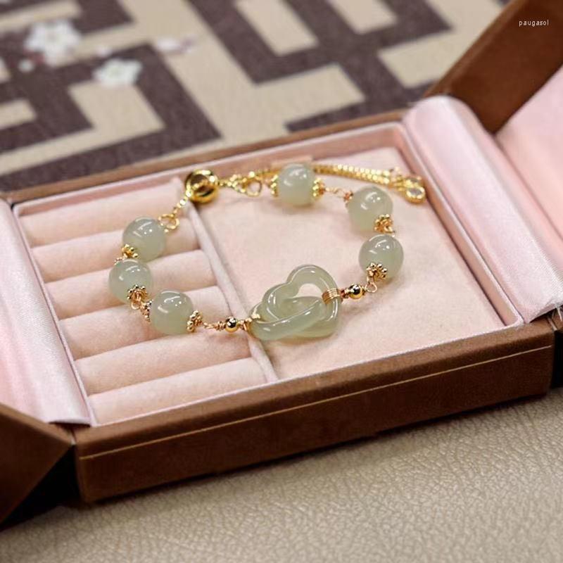 

Charm Bracelets Imitation Hetian Yu Ring Buckle Heart-to-Heart Bracelet Female Adjustable Gift Girlfriends