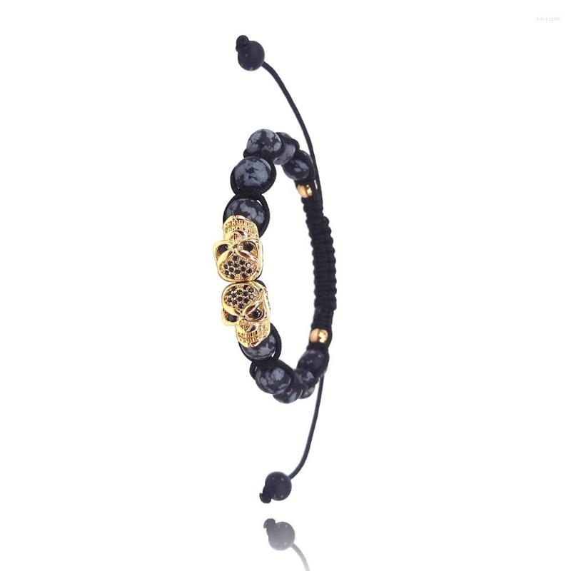 

Charm Bracelets 2023 Fashion Braided Macrame Gold Color Skull Bracelet Natural Matte Snowflake Obsidian For Women & Men Gift