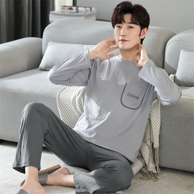 

Men's Sleepwear Cotton Korean Style 2 Pieces Pajamas for Men Breathable Homewear Autumn Simple Pyjama Comfortable Sleepwear Fashion Nightwear 230317