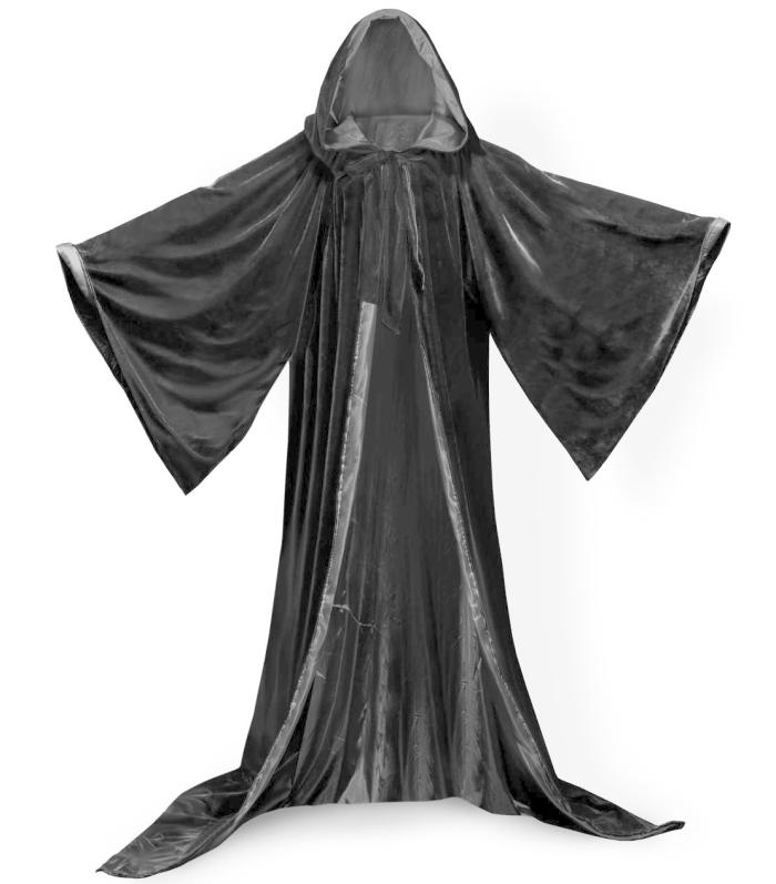

New Stock Black Cape Hooded Cloak Wizard Robes Costumes Lined in 7 Colors SatinWedding Cloak7763200, Black + red lining