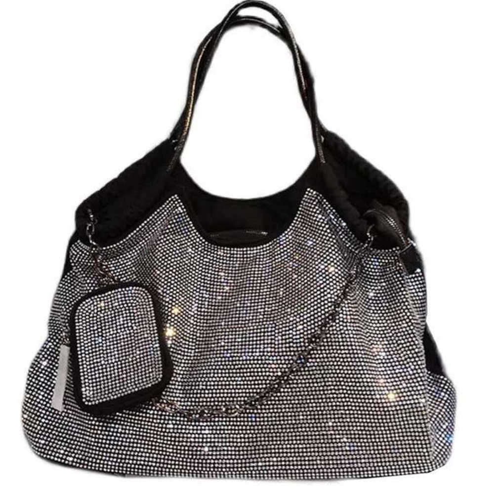 

Bling Rhinestones Bucket Women Tote Bag With Diamonds Casual Large Purse And Handbag Crystal Stylish Crossbody Bags Chain 230315, White diamond