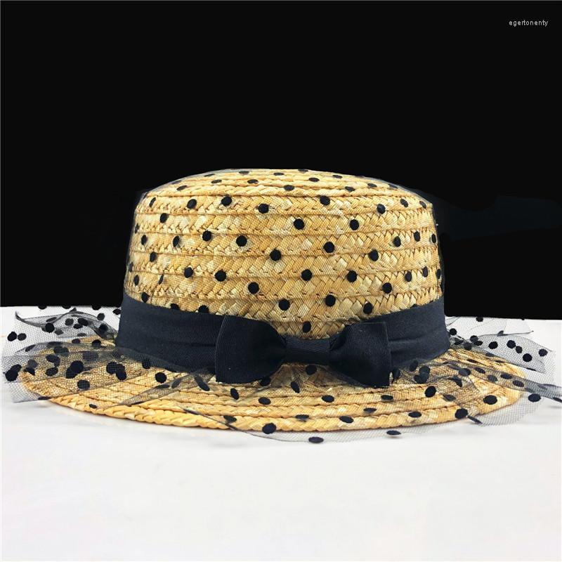 

Wide Brim Hats 2023 Parent-child Sun Hat Cute Children Lace Bow Hand Made Women Straw Cap Beach Big Casual Glris Summer Eger22, Black