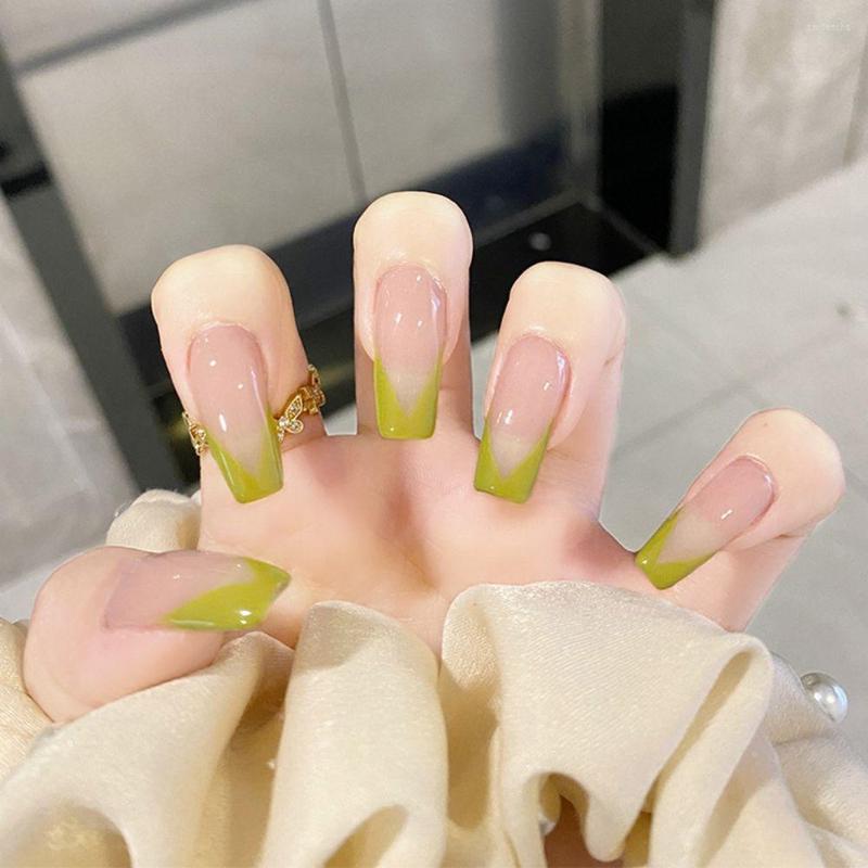 

False Nails 24Pcs Green Color Coffin Wearable Fake Full Cover Detachable Manicure Tool Press On Ballerina Nail Tips