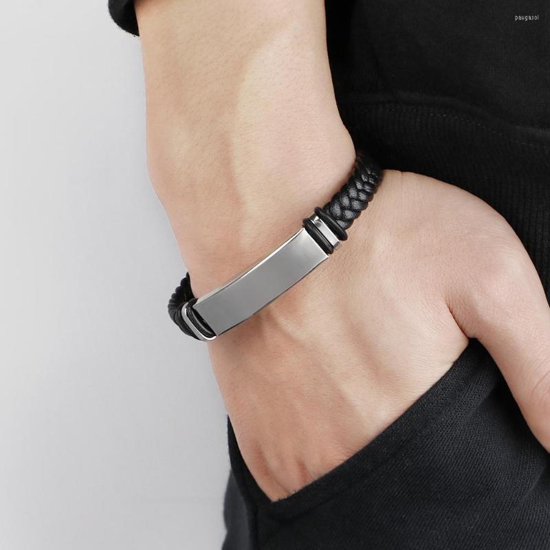 

Charm Bracelets 2023 Trendy Men Leatherwear Weave Bracelet Leisure Color Contrast Stainless Steel Bangle Custom Gift For Man Boyfriend