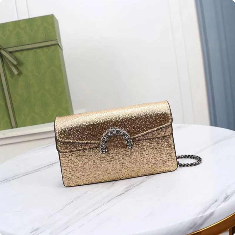 

Designer Shoulder Bag Tote Bag Chain Fashion 2023 Plaid Purse Retro Women can Diagonal span silver leather versatile, Gold