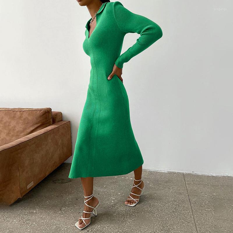 

Casual Dresses Zabrina 2023 Spring Fashion Dress Slim Fitness Long Sleeve V Neck Knitting Elastic Bodycon Women Clothing Solid Robe, Blue