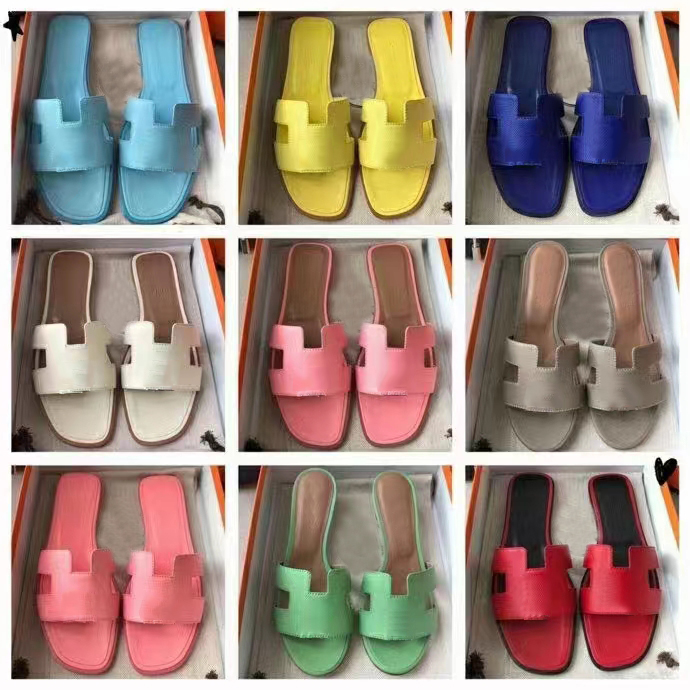 

Shoes Luxury designer shoes leather ladies sandals summer flat shoes fashion beach women slippers H letter drag 35-42, 25