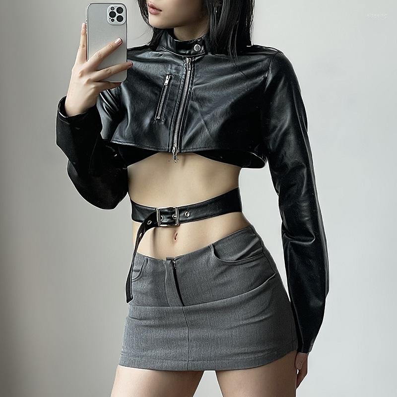 

Women's Jackets 2023 Autumn Fashion Jacket Pu Leather Vintage Women Coat Zipper Slim Streetwear Turn Down Neck Clothing, Black