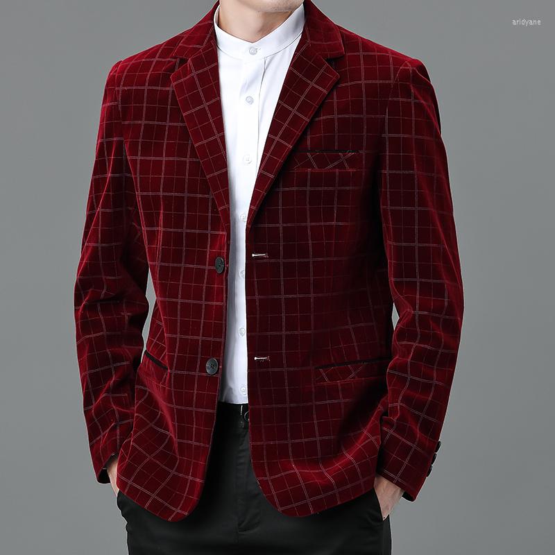 

Men's Suits Spring Autumn Velvet Plaid Coat Mens Blazer Jacket Fashion Casual Suit Jackets Men's Business Blazers Costume Homme, Black