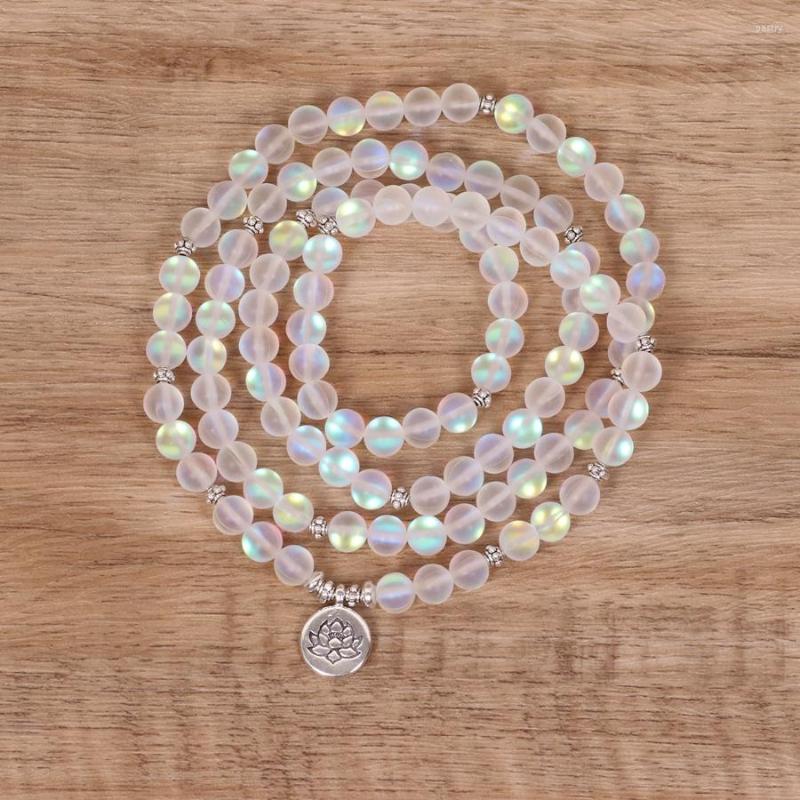 

Charm Bracelets Natural White Flash Stone Bracelet 108 Mala Yoga Or Necklace OM Women Bracele