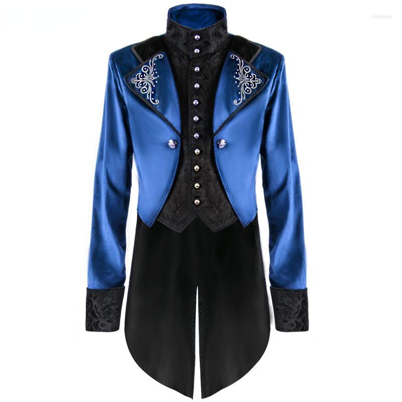 

Men's Suits Royal Blue Steampunk Gothic Tailcoat Jacket Men Victorian Medieval Renaissance Halloween Uniform Stage Cosplay Pirate Outfit, Black