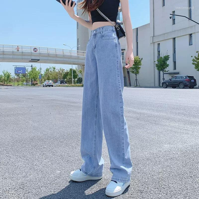 

Women' Jeans Wide Pants Straight Leg Vintage Woman Clothing Denim Ladies Adjustable Waist High Waisted Zipperyk2 Streetwear, Blue