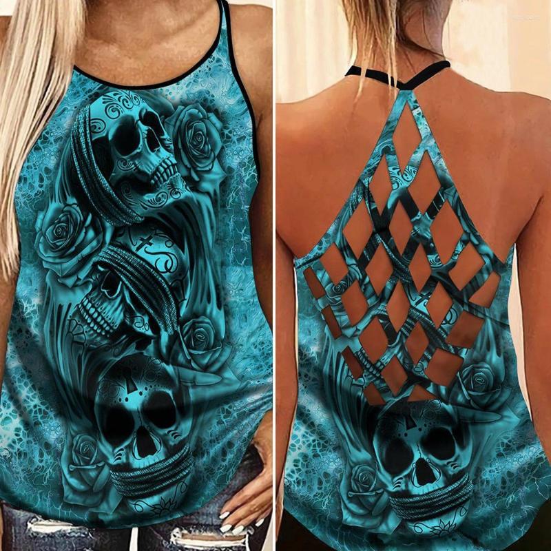 

Women's Tanks Gothic Skull Club Style Cross Open Back Camisole Tank Top For Women Summer Vest, Blue