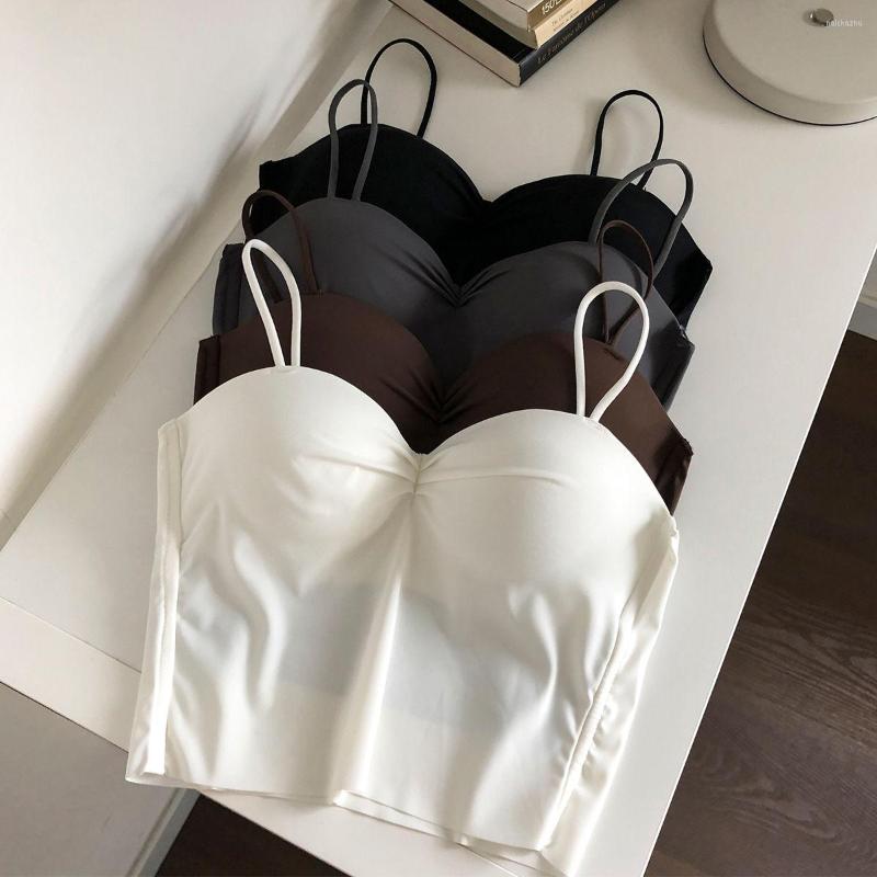 

Women's Tanks With Pad Non-trace Strapless One-piece Women Sexy Short Sling Top Solid Color Summer Camis Female Sporty Thin Backless Tank, Gray