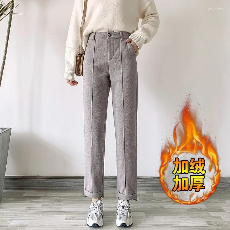 

Women' Pants Autumn Women Woolen 2023 Fashion High Waist Harem Trousers Winter Thicken Loose Straight Casual Lady, Grey no velvet