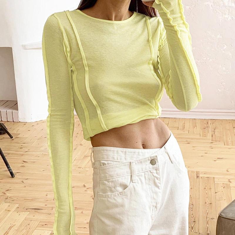 

Women' T Shirts Jyate 2023 Spring Long Sleeve T-shirt Solid All-match Slim Fashion Bottoming O-neck Casual Tops Women Clothing, Yellow