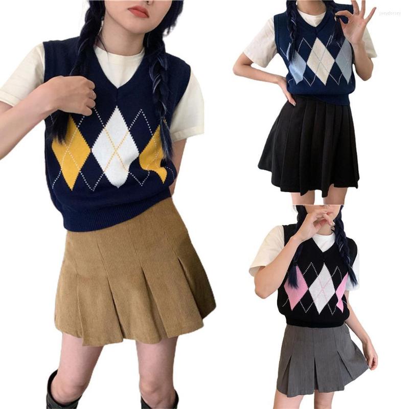 

Women's T Shirts Women Vintage V-neck Knitting Sleeveless Sweater Loose Knit Vest Top For Daily Casual Knitted Tops, Blue