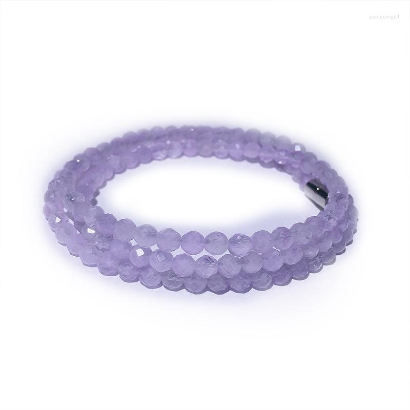 

Strand Wholesale Lavender Purple Natural Crystal Bracelet Section Bead Three Layers For Women Fashion Jewelry