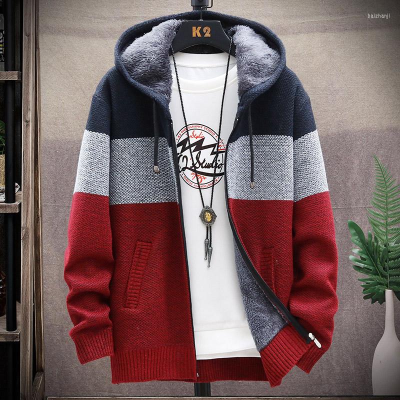 

Men's Sweaters Men's Cardigan Hooded Sweater Autumn Winter Fashion Male Clothing Stitching Color Plus Velvet Thickening Slim Jacket Coat, Blue